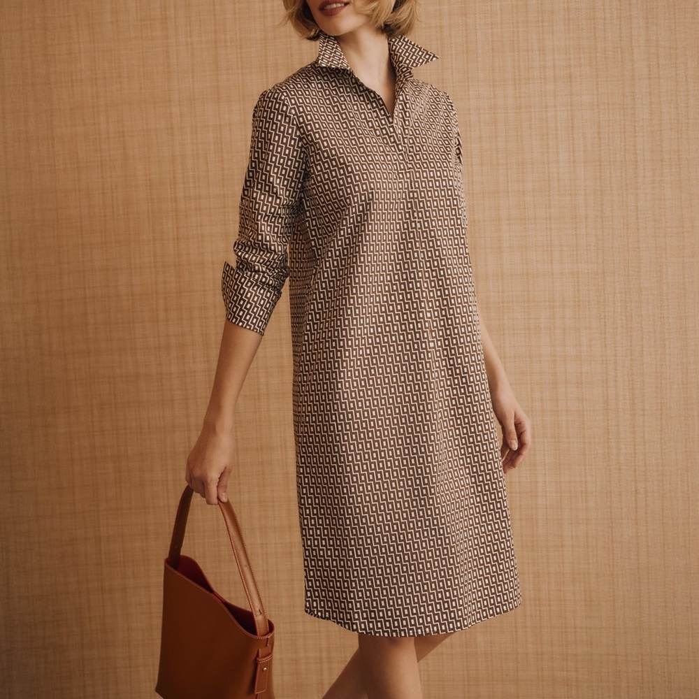 J. McLaughlin Cagney Collared Shirt Dress in Micro City Windows Size L Geo Print